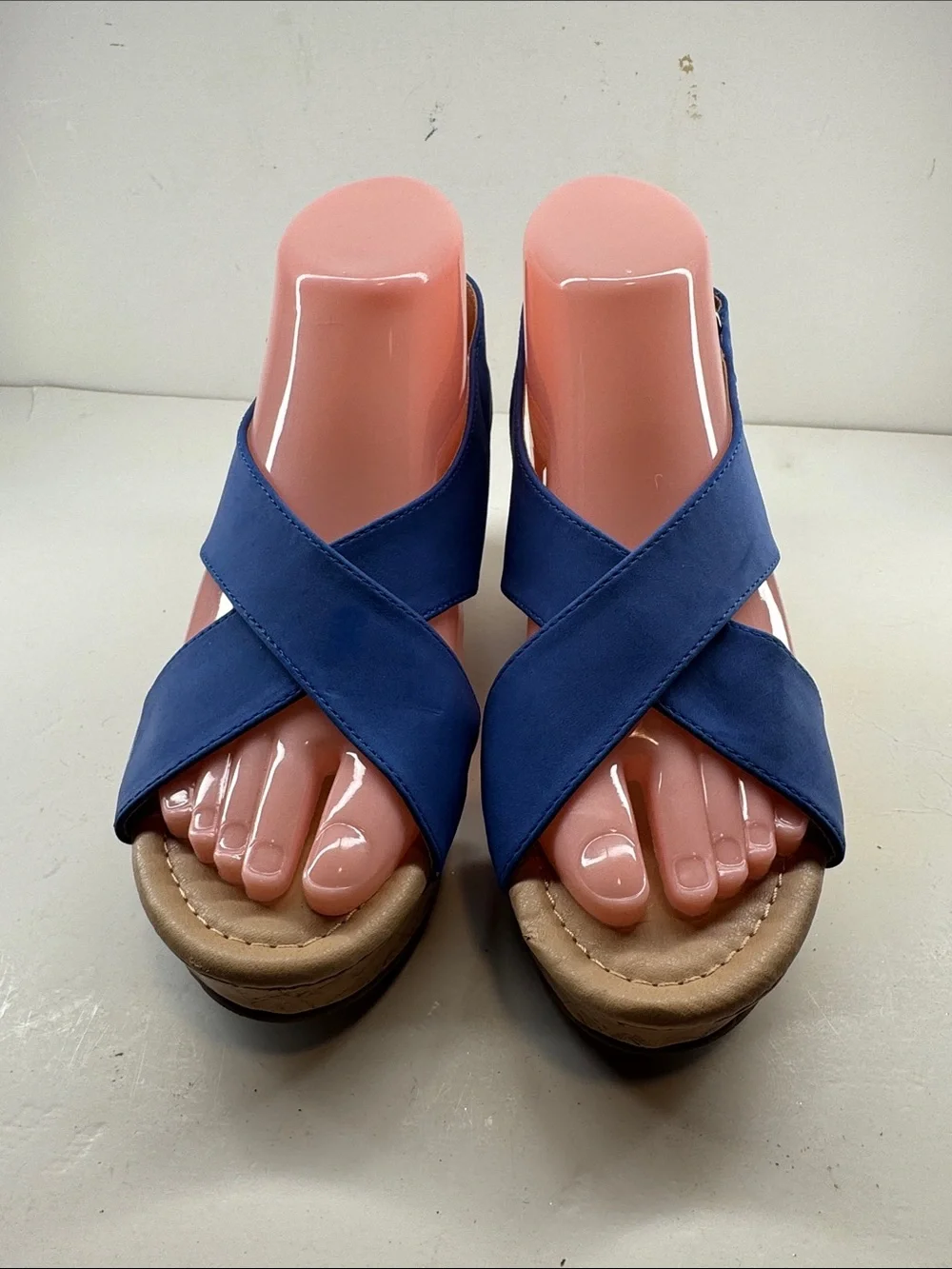 Women's Blue Crisscross Wedge Slides